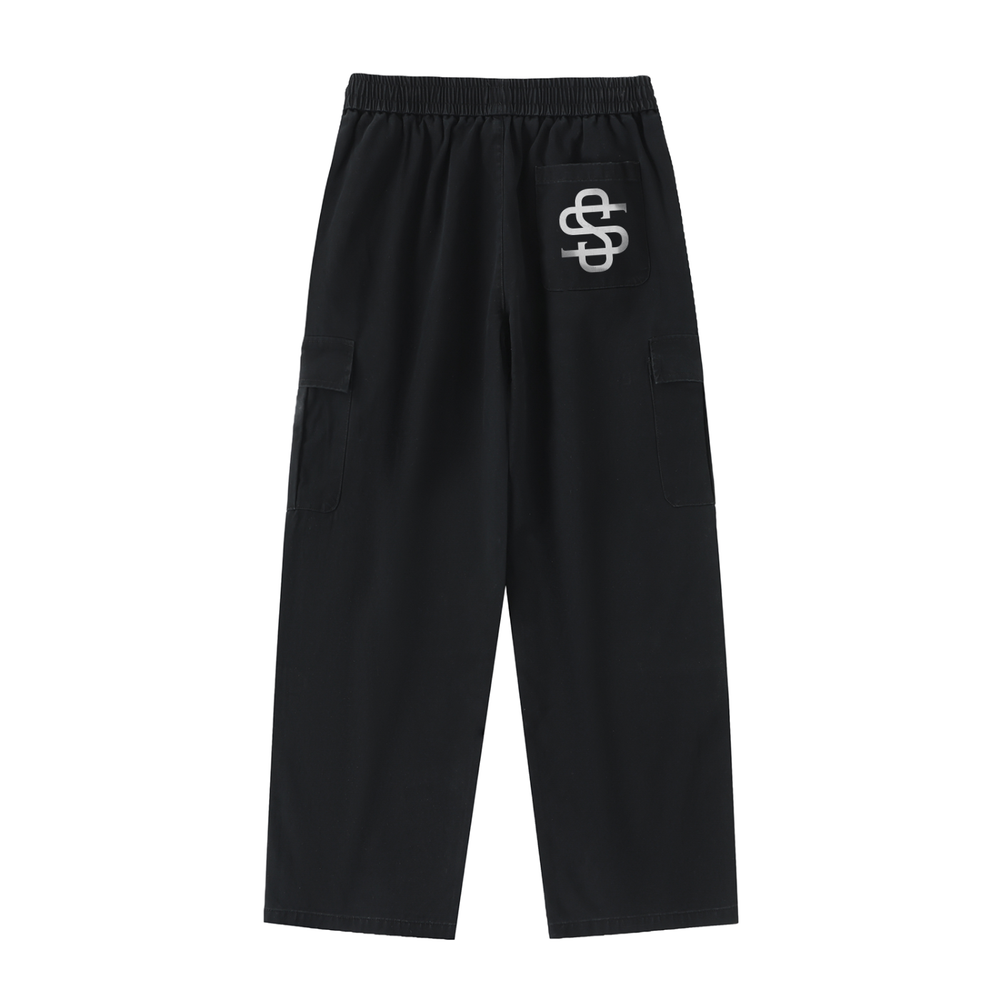 Contrast Drawstring Straight-Leg Cargo Pants