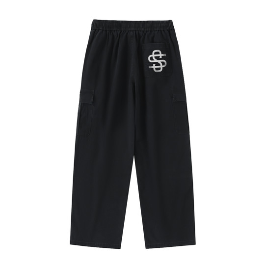 Contrast Drawstring Straight-Leg Cargo Pants