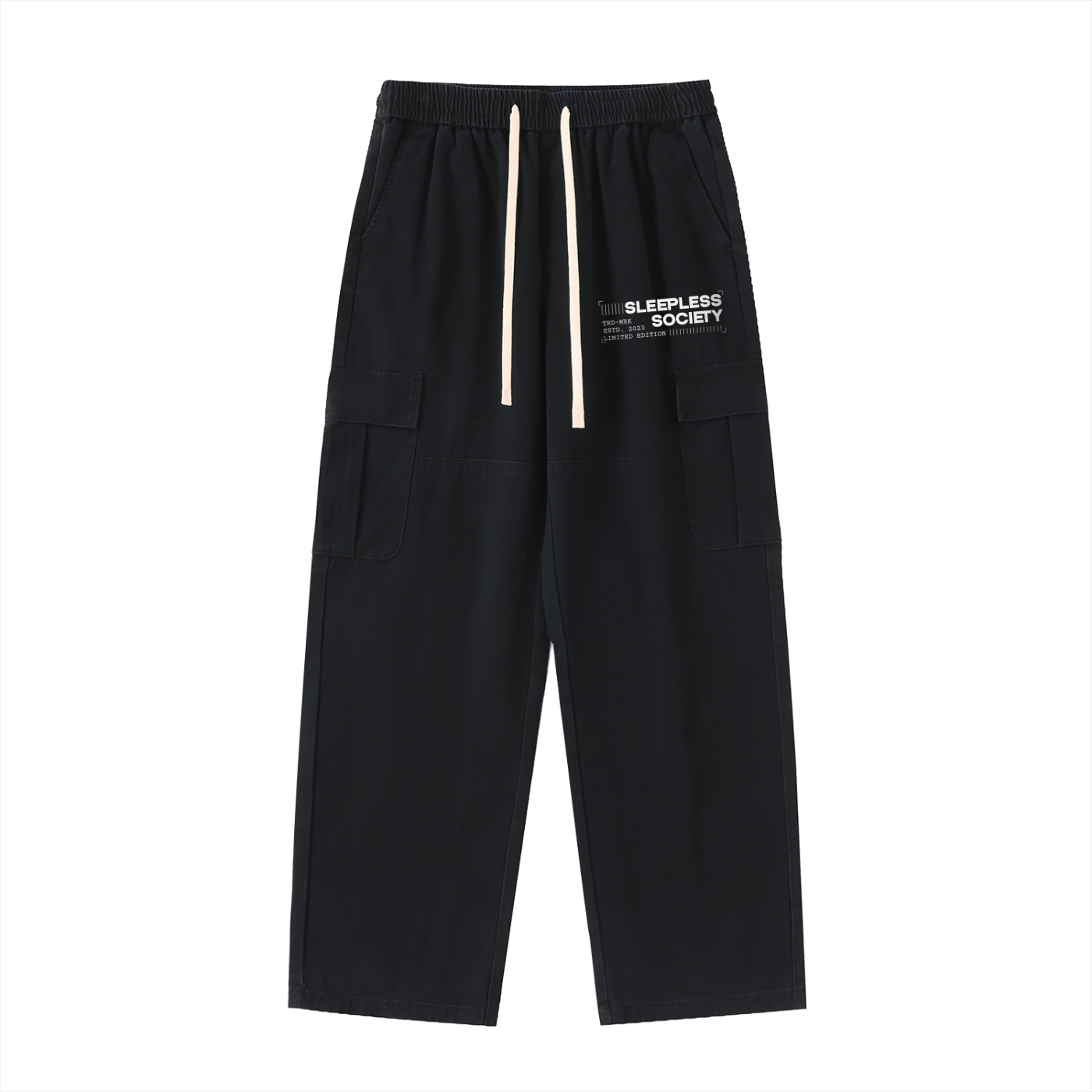 Contrast Drawstring Straight-Leg Cargo Pants