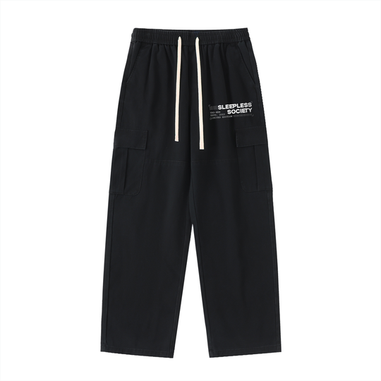 Contrast Drawstring Straight-Leg Cargo Pants